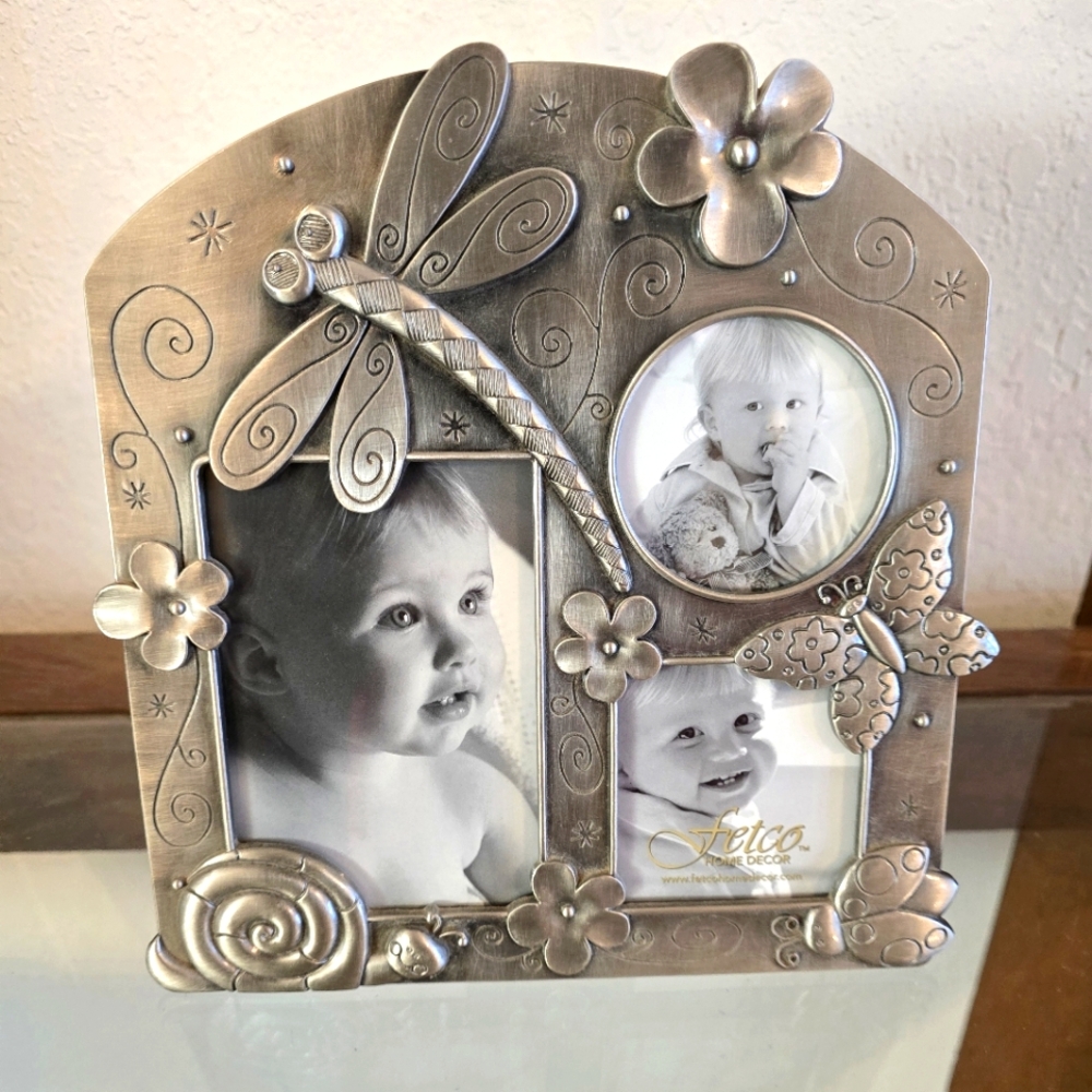 New Whimsical Pewter 3 Photo Picture Frame by Fetco